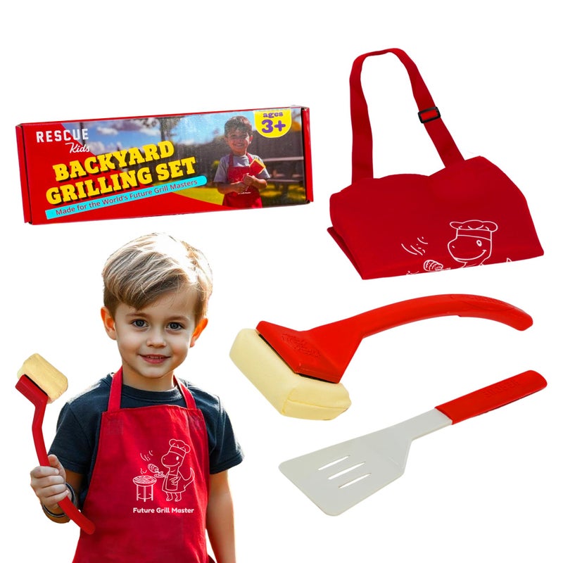 Grill Rescue Kids BBQ Grill Toy Set - Includes Grill Rescue Brush, Spatula, & Apron - Realistic Pretend Play BBQ Tools for Boys & Girls - Fun Role Play Toy for Little Chefs & Grill Masters - Image 1